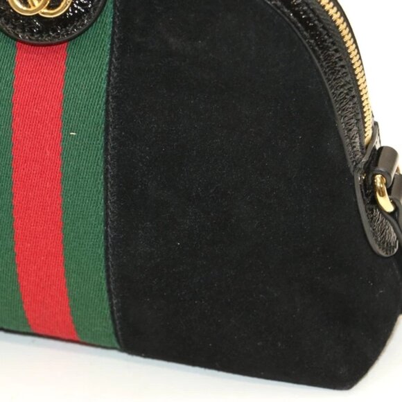 Gucci Suede Patent Web GG Small Ophidia Dome Shoulder Bag - Black - Picture 6 of 14